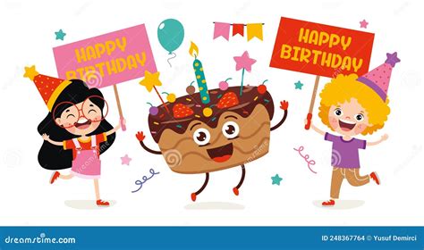 Cartoon Characters Celebrating Birthday Party Stock Illustration ...