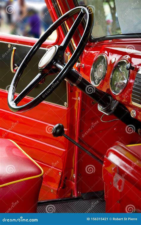 Beautiful Antique American Red Truck Metallic Interior Stock Image ...