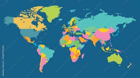 Fototapeta mapa świata dla dzieci Colored world map. Political maps, colourful world countries ...