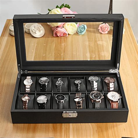 2017 Newest High Quality12 Grid Watch Boxes Rectangle Display Case Box ...