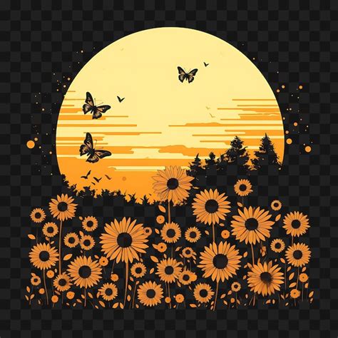 Premium PSD | Psd of sunflower field at sunset with bees butterflies golden yello template ...