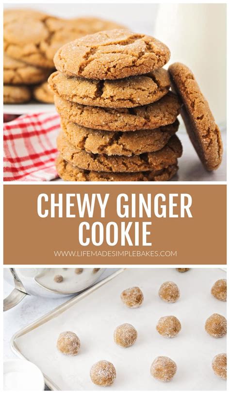 chewy ginger cookies stacked on top of each other with the words, chewy ginger cookie