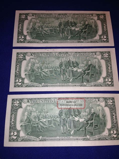 (3) Consecutive Low Serial 2003 $2 Dollar Bill Two Dollar Bank Note