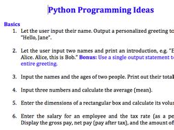 64 Python programming exercise ideas (Beginners to advanced) | Teaching Resources