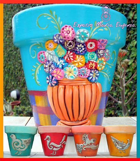 Macetas moldeadas y pintadas a mano - Espacio María Eugenia Maria Eugenia, Decorated Flower Pots ...