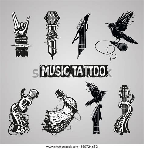 Music Tattoo Collection Isolated Rock Sign Stock Vector (Royalty Free ...