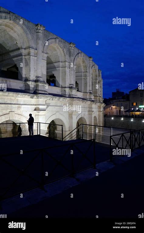 The night view Arles Amphitheatre.Arles.Bouches-du-Rhone.France Stock ...