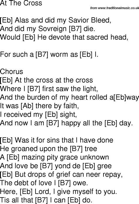 Old time song lyrics with guitar chords for At The Cross Eb