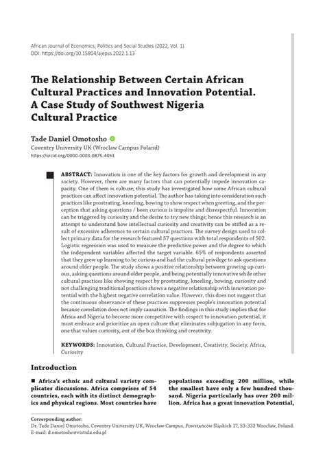 (PDF) The Relationship Between Certain African Cultural Practices and Innovation Potential. A ...