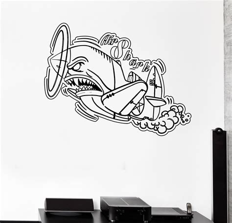 Wall Vinyl Sticker Decal Fighters Shark Cartoon Children's Room Airpla ...