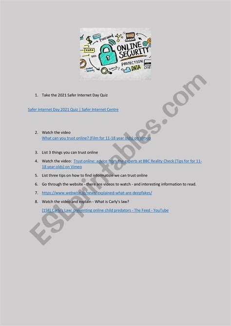 Safer Internet Day activities and links - ESL worksheet by anurban