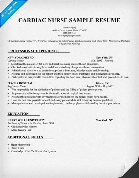 Cardiac #Nurse Resume Sample (resumecompanion.com) | Resume Samples ...