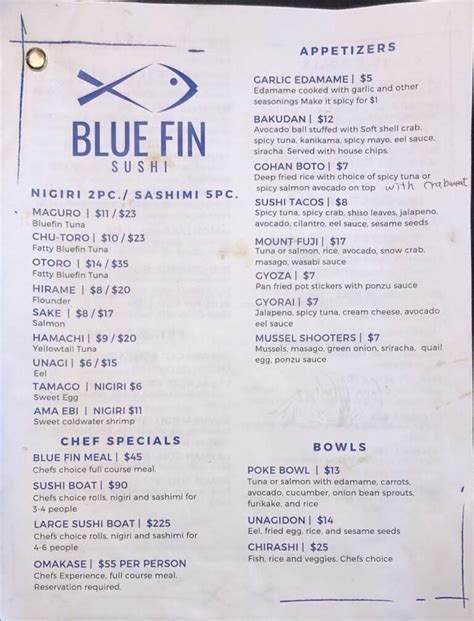 Blue Fin Sushi menu – SLC menu