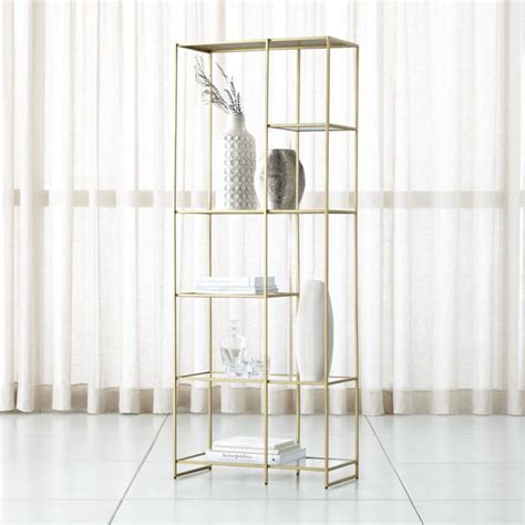 Estelle Brass And Glass Bookcase + Reviews | Crate & Barrel | Glass bookcase, Shelves, Gold shelves