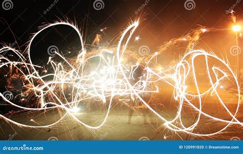 Sparkler Fireworks Light Painting Stock Photo - Image of movement ...