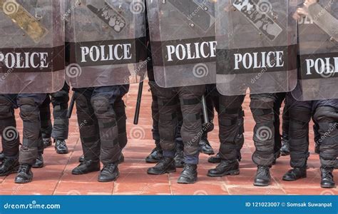 Riot Police Control the Crowd. Stock Image - Image of regulate, helmet ...