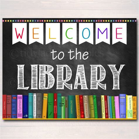 Welcome To The Library School Decor Sign | School library posters, Library posters, School ...