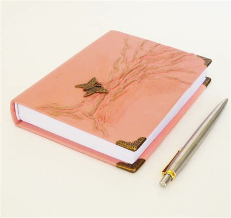 Pink Leather Journal White Notebook A6 Diary for Girls, Women, Tree of ...