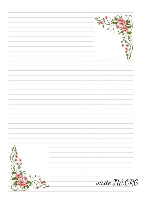 a lined paper with pink flowers on it