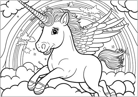 Unicorn in the sky with a rainbow - Unicorn Coloring Pages for Kids ...