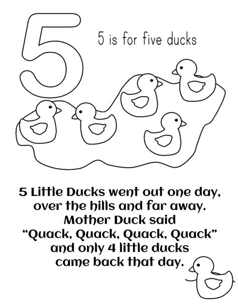 Worksheets for kids five little ducks – Artofit