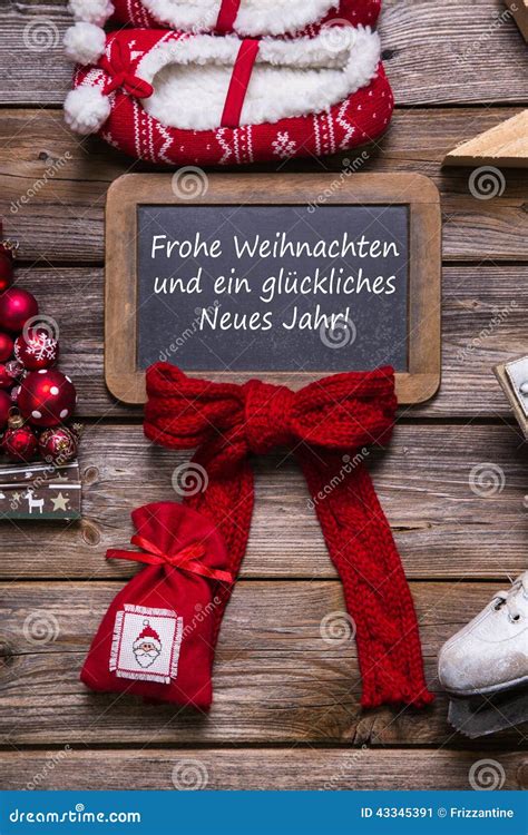 German Merry Christmas Card with German Text - Decorated in Red, Wood and White - Country Style ...