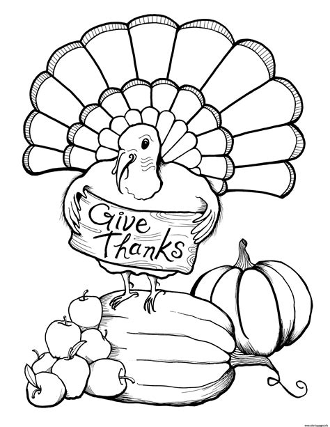 Adult Thanksgiving Turkey Give Thanks Coloring page Printable