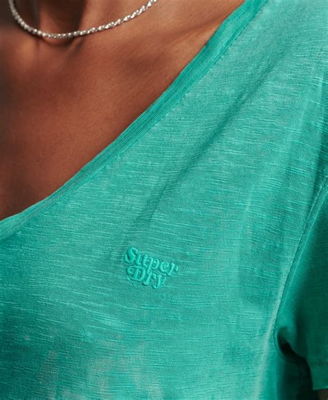 STUDIOS SLUB EMB VEE WOMEN'S GREEN T-SHIRT