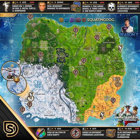 Fortnite Cheat Sheet Map for Season 7, Week 1 Challenges | Fortnite, Season 7, Seasons