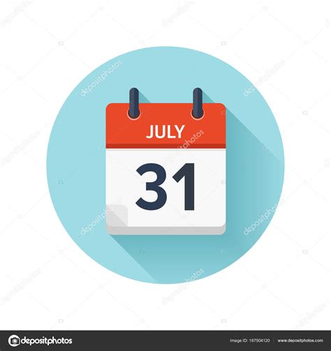 July 31. Vector flat daily calendar icon. Date and time, day, month ...