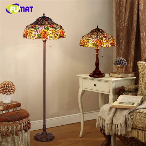 FUMAT European Tiffany Floor Lamp Rose shade Stained Glass Decor Stand ...