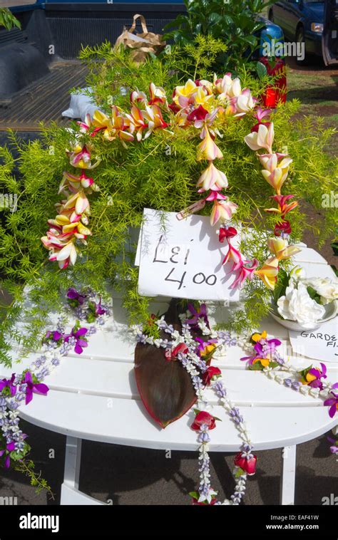 Lei flower garland on Kauai Hawaii USA Stock Photo - Alamy