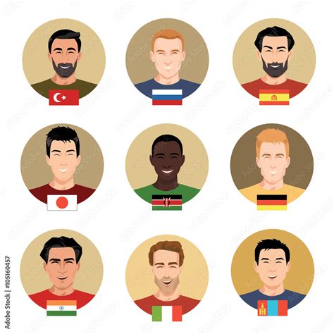 Set of vector icons - people of different nationalities. Men Stock ...