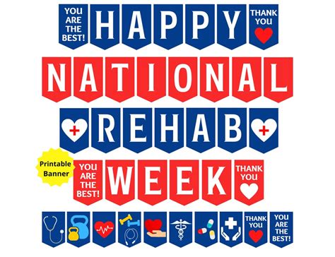 National Rehab Week Printable Banner, Happy Rehabilitation Week Sign, Rehab Center, Cardiac ...