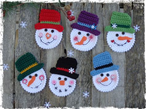 Set of 6 Snowman Christmas Ornament Crochet Snowman