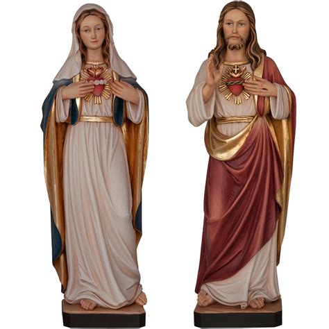 Sacred Heart of Jesus and Mary Religious Statue, Catholic Gifts, Wooden Decoration, Wooden Gifts ...