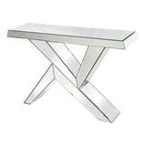 Sterling Juxtaposed Angles Glass & Wood Console Table (Mirror & Silver – EllaModern