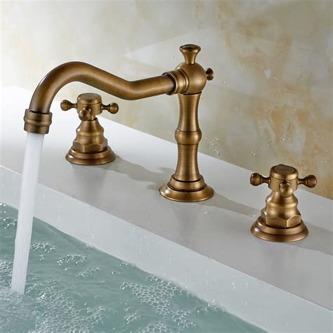 Antique Sink Faucet Brass Finish Widespread Bathroom Sink Tap