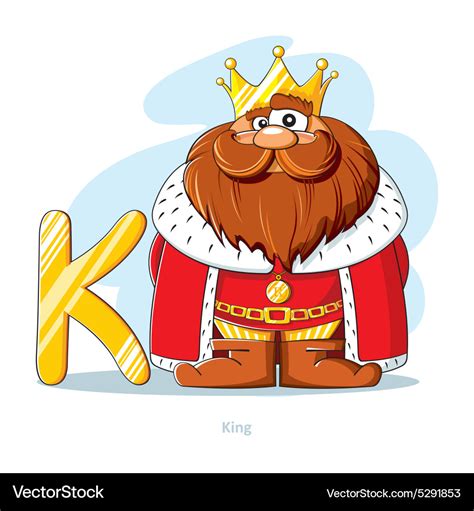 Cartoons alphabet letter k with funny king Vector Image