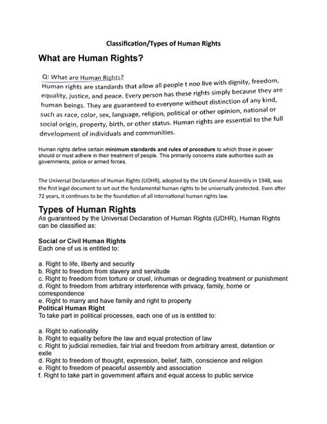 Types of Human Rights - Classification/Types of Human Rights What are Human Rights? Human rights ...