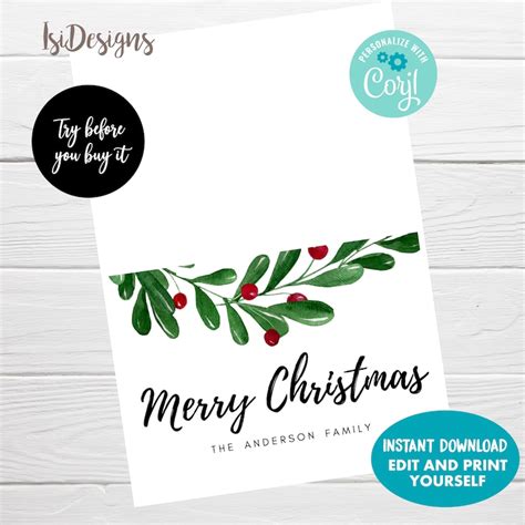 Mistletoe Merry Christmas Cards Editable Holiday Greeting - Etsy