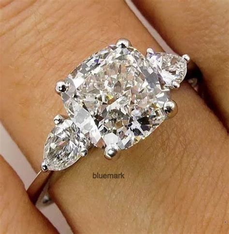 3 Stone Cushion Cut Engagement Ring Wedding Ring | Etsy