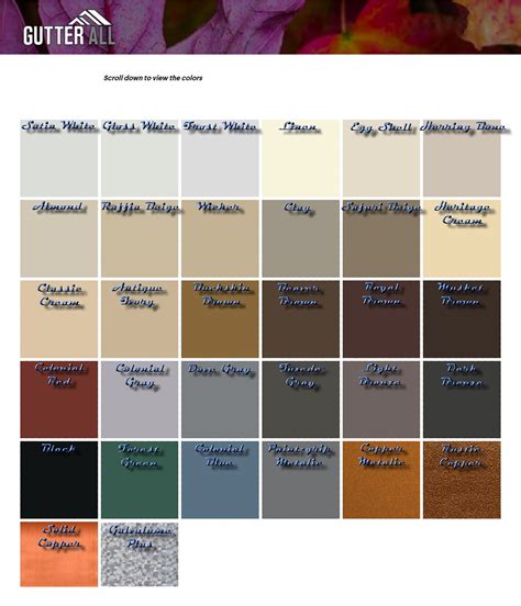 Colors Available in Pre-painted Aluminum Gutter and Downspout Parts Page