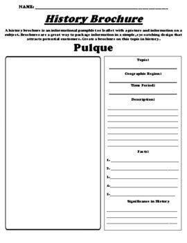 Pulque "History Brochure" UDL Worksheet & WebQuest by Northeast Education