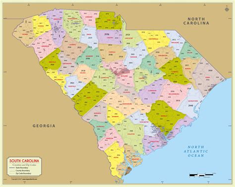 Buy South Carolina Zip Code Map With Counties from Worldmapstore in ...