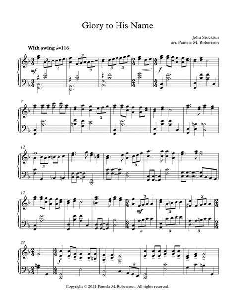 Glory To His Name - Piano Solo (arr. Pamela M. Robertson) Sheet Music | Pamela M. Robertson ...