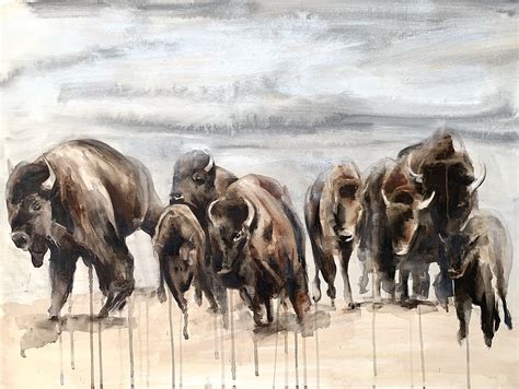 Buffalo herd running bison herd wildlife canvas art print | Etsy