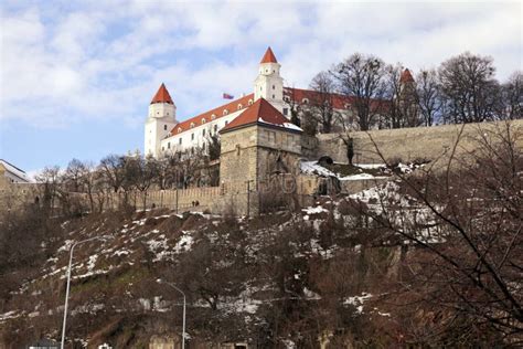 Bratislava - Castle In Winter Stock Photo - Image of quay, architecture ...