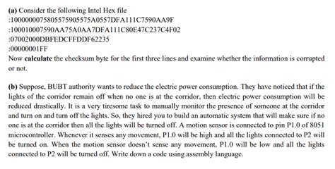 (a) Consider the following Intel Hex file | Chegg.com