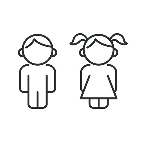 Boy and girl line icon set. Kids outline figure. Children symbols ...